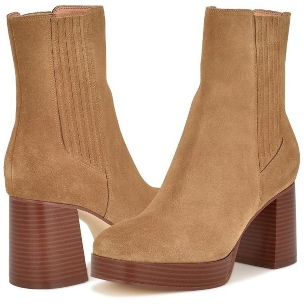 Nine West Women's Size 7 M EDS Ankle‎ Boots Round Toe Block Heel Booties Brown